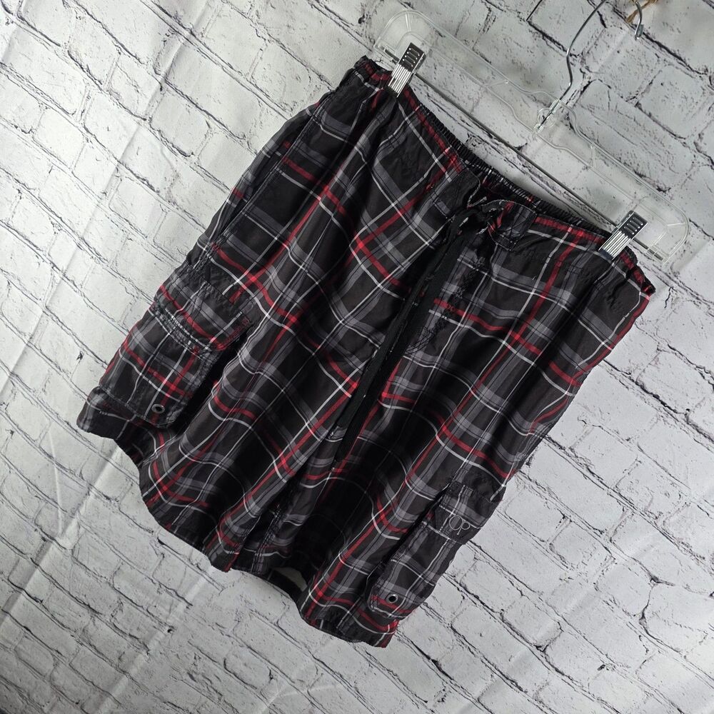 OP Men's Medium (32-34) Plaid Swim Shorts with‎ Pockets